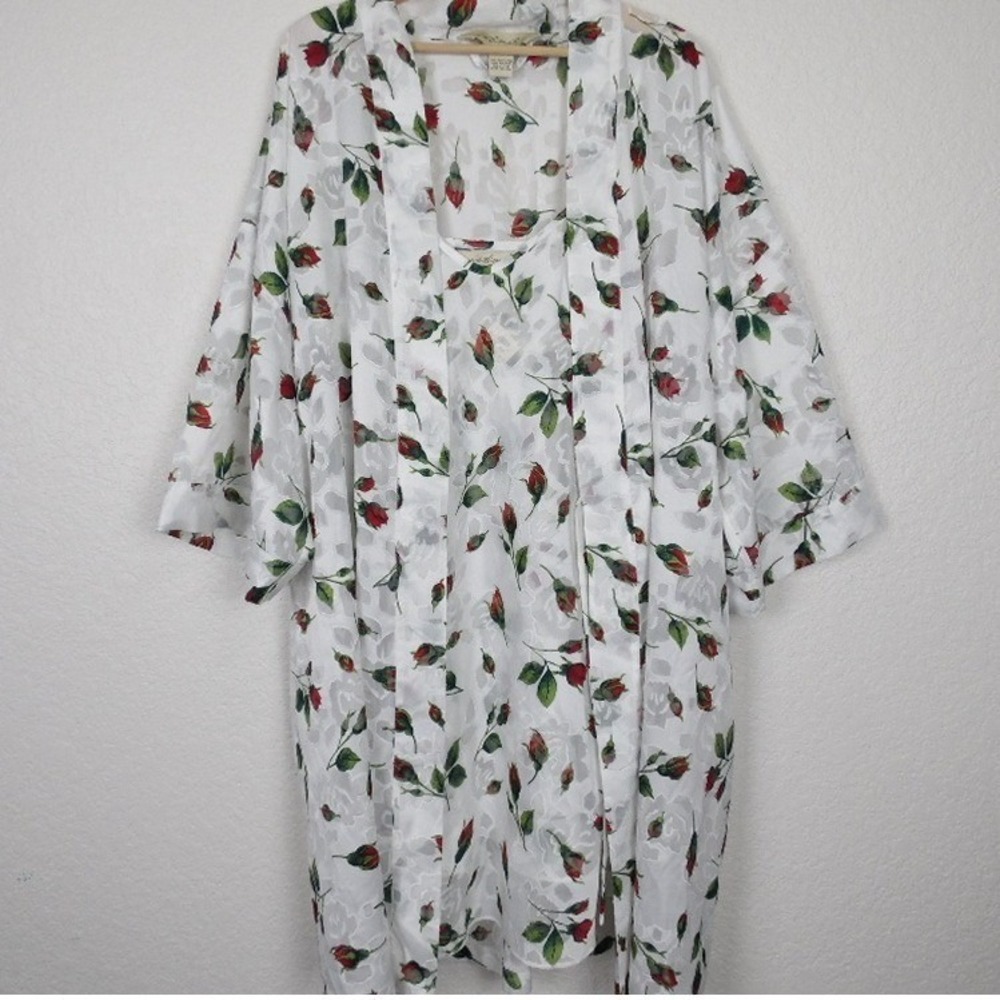 Vintage Lane Bryant Intimates Womens Robe & Nightgown Set SZ 14/16 White‎ Floral